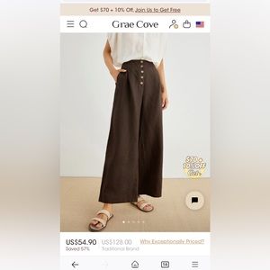 Grae Cove 100% linen size medium brown pants NWT
